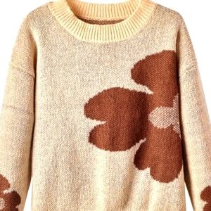 Crew neck sweater, NWOT ,size Medium,100%polyester , light tane with brown.
